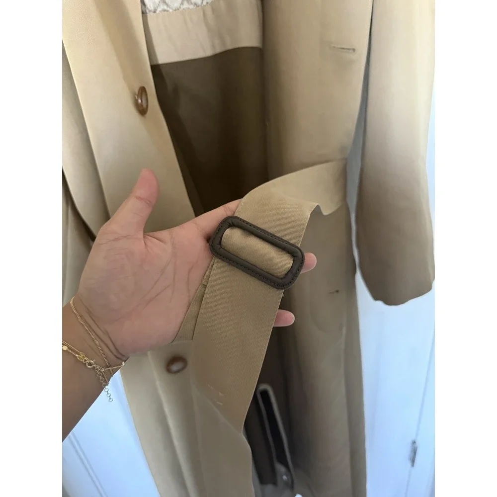 Mens Sanyo Khaki Belt Trench Coat Size R40 Wool Liner Minimalist Luxury - Picture 7 of 9